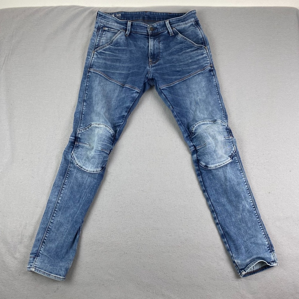 G-Star Raw 5620 3D Zip Knee Skinny Mens Jeans fits 32x32 Dark Wash Blue Denim